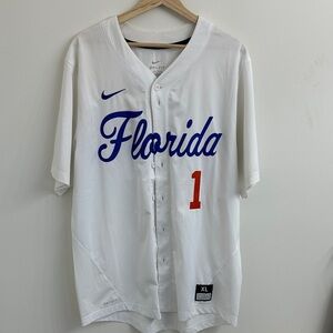 Florida Gators Nike White Jersey with Blue Florida Script and Orange Number